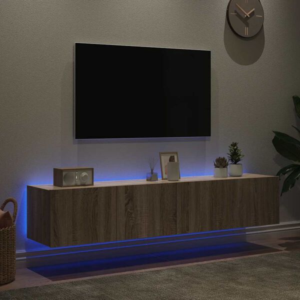 vidaXL Vegghengte TV-benker med LED 2 stk sonoma eik 80x35x31 cm