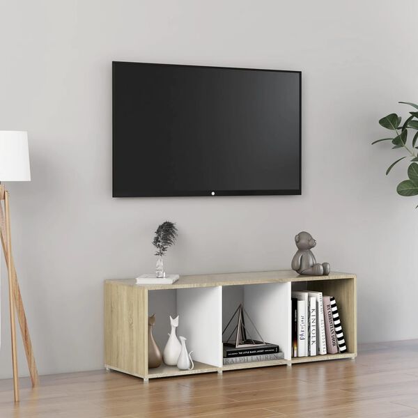 vidaXL TV-benk hvit og sonoma eik 107x35x37 cm konstruert tre