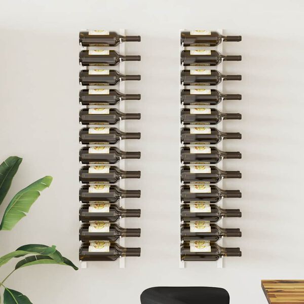 vidaXL Veggmontert vinstativ for 24 flasker 2 stk hvit jern