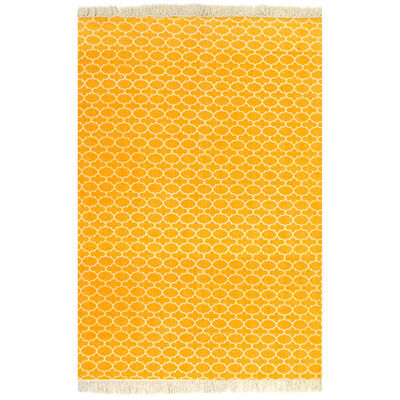 vidaXL Gulvsteppe kilim-vevet bomull med mønster 120x180 cm gul