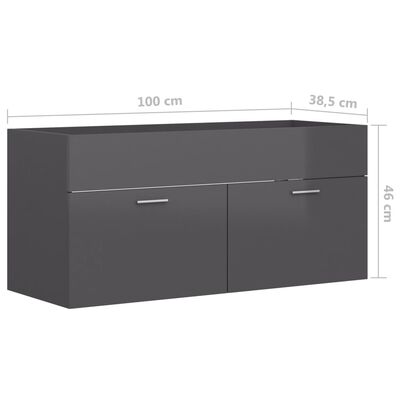 vidaXL Servantskap høyglans grå 100x38,5x46 cm sponplate