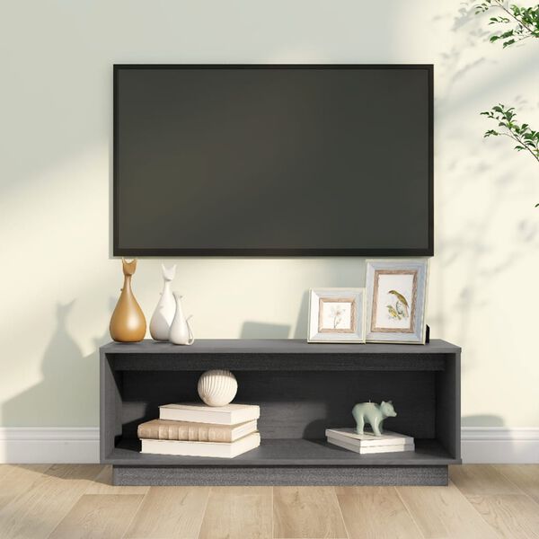 vidaXL TV-benk grå 90x35x35 cm heltre furu