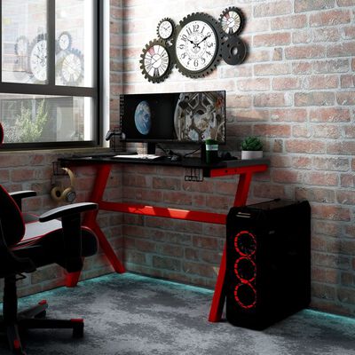 vidaXL Gamingbord med LED og Y-formede ben svart og rød 110x60x75 cm
