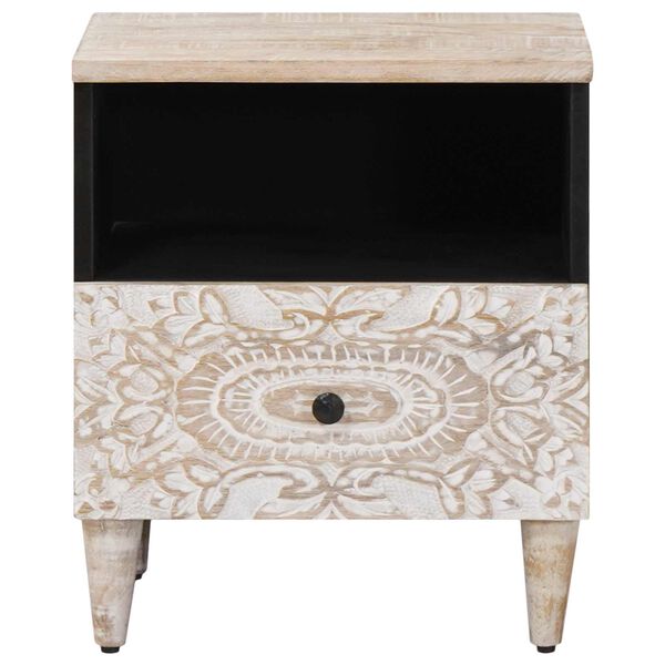 vidaXL Sengekabinett med skuff Hvit 40 x 33 x 46 cm Massiv mango tre