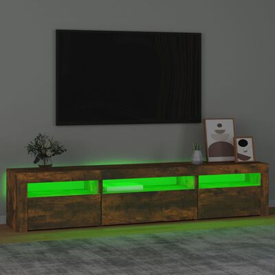 vidaXL TV-benk med LED-lys røkt eik 195 x 35 x 40 cm