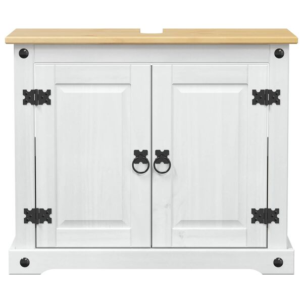 vidaXL Vaskeskap med hylle med d&oslash;r Hvit 73 x 33 x 60 cm Massiv furu