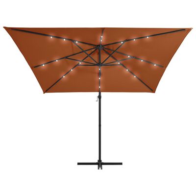 vidaXL Utendørs parasoll med LED-lys terrakotta 250x250 cm