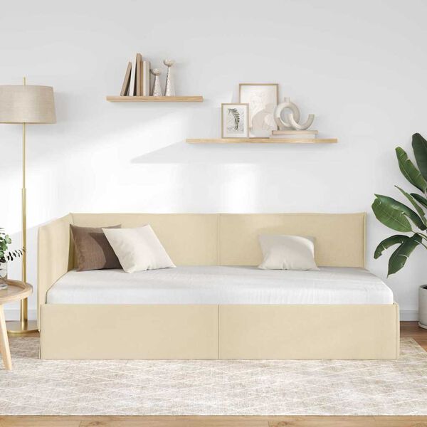 vidaXL Hjørnesengramme med hodegjerde Krem 100 cm x 200 cm Fløyel