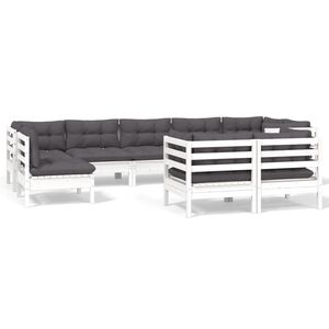 vidaXL Hagesofagruppe med puter 9 deler hvit heltre furu