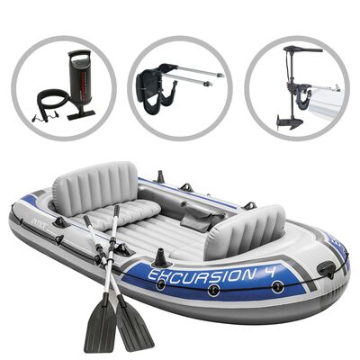 Intex Oppblåsbart båtsett Excursion 4 med påhengsmotor og brakett