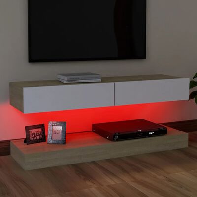 vidaXL TV-benk med LED-lys hvit og sonoma eik 120x35 cm