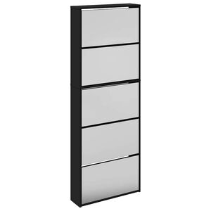 vidaXL Skoskap med speil 5 lag svart 63x17x169,5 cm