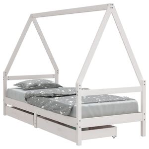 vidaXL Barnesengeramme med skuffer hvit 80x200 cm heltre furu