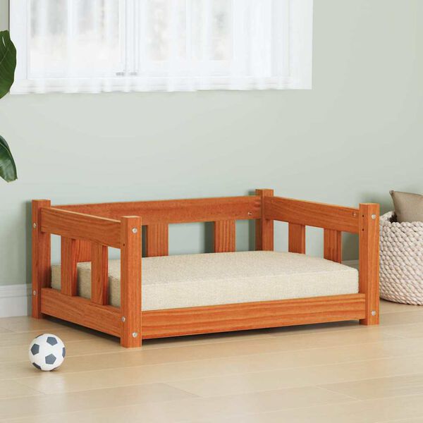 vidaXL Hundeseng med lagring Vokset Brun 65,5 x 50 x 28 cm Massiv furu