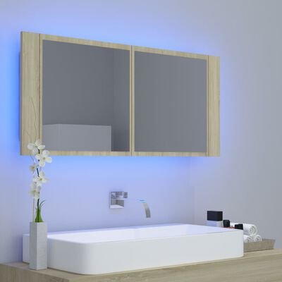 vidaXL LED-speilskap til baderom sonoma eik 100x12x45 cm akryl