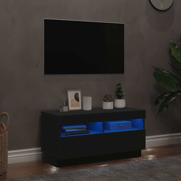 vidaXL TV-benk med LED-lys svart 80x35x40 cm
