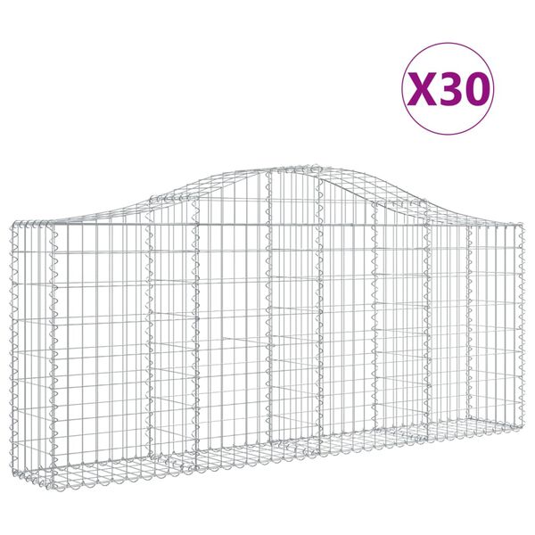vidaXL Gabionkurver buede 30 stk 200x30x80/100 cm galvanisert jern