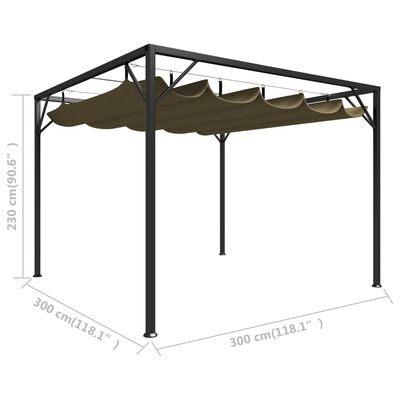 vidaXL Paviljong for vegg med uttrekkbart tak 3x3 m gråbrun 180 g/m²