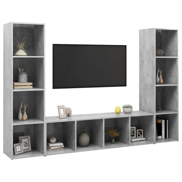 vidaXL TV-benker 3 stk betonggr&aring; 142,5x35x36,5 cm konstruert tre