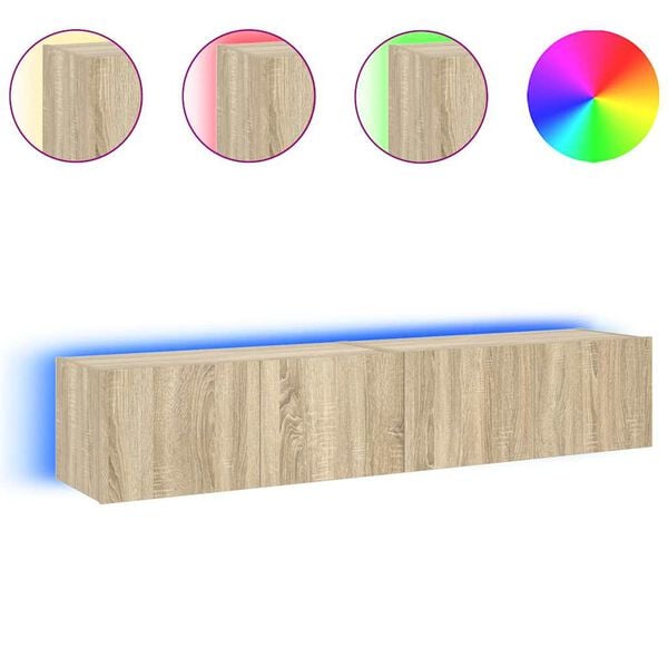 vidaXL Vegghengte TV-benker med LED 2 stk sonoma eik 80x35x31 cm