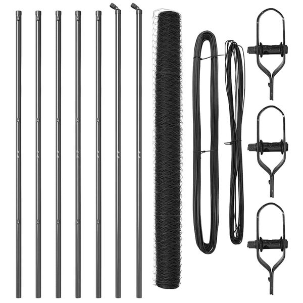 vidaXL Gjerdep&aring;le Gr&aring; 10 x 1,6 m (50 mm nett) St&aring;l og PVC