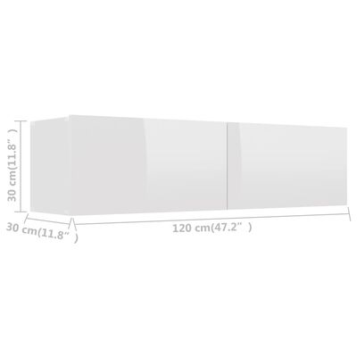 vidaXL TV-benk høyglans hvit 120x30x30 cm sponplate
