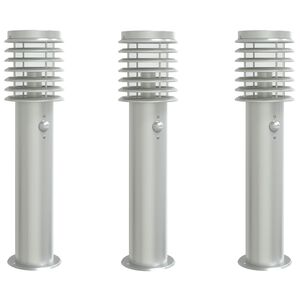 vidaXL Utend&oslash;rs gulvlamper med sensorer 3stk s&oslash;lv 60 cm rustfritt st&aring;l