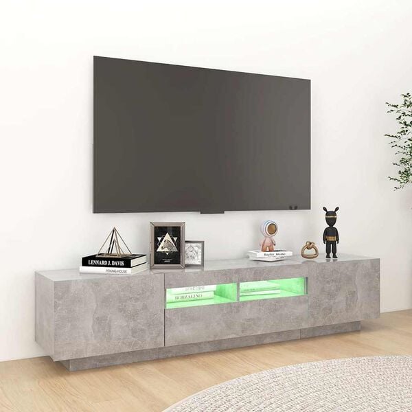 vidaXL TV-benk med LED-lys betonggr&aring; 180x35x40 cm