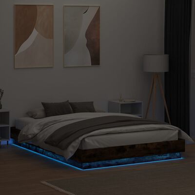 vidaXL Sengeramme med LED-lys røkt eik 140x200 cm