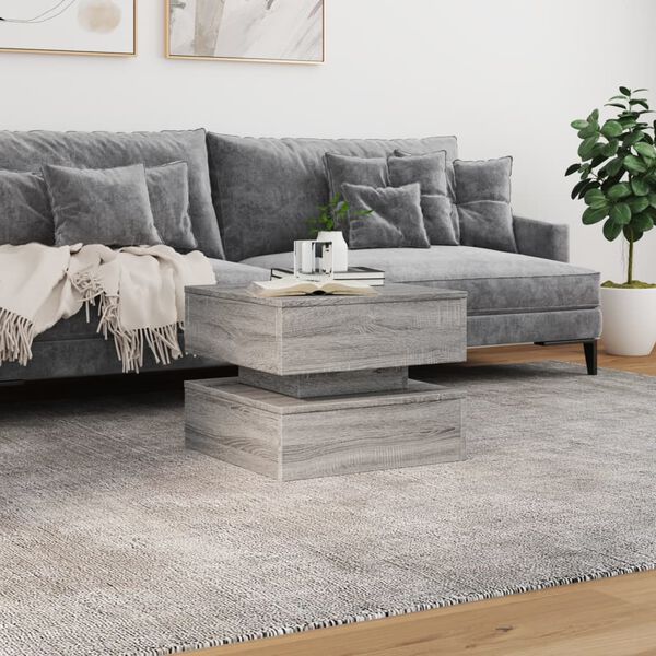 vidaXL Salongbord med LED-lys grå sonoma 50x50x40 cm