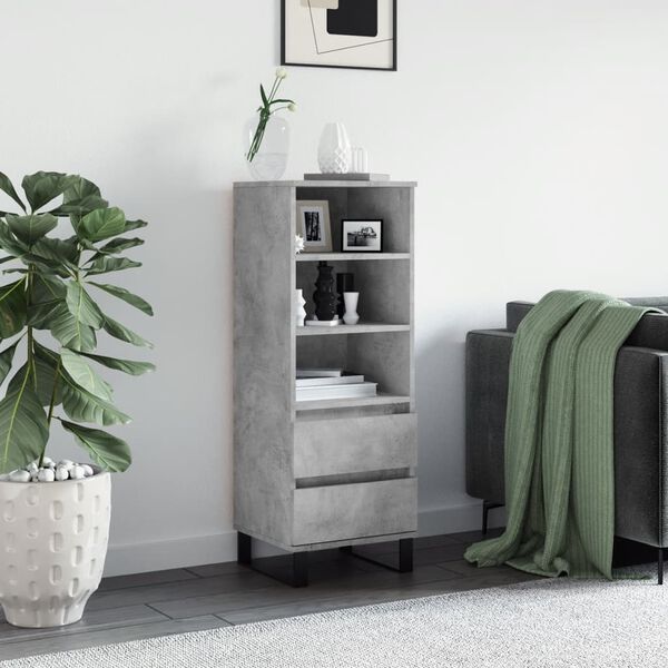 vidaXL Highboard betonggr&aring; 40x36x110 cm konstruert tre
