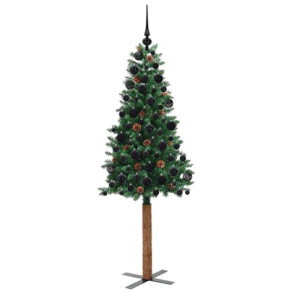 vidaXL Slim juletre med 300 LED gr&oslash;nn 180 cm PVC og Massivt Furu tre