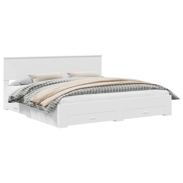 vidaXL Sengestamme med hodegjerde Hvit 200 x 200 cm Konstruert tre