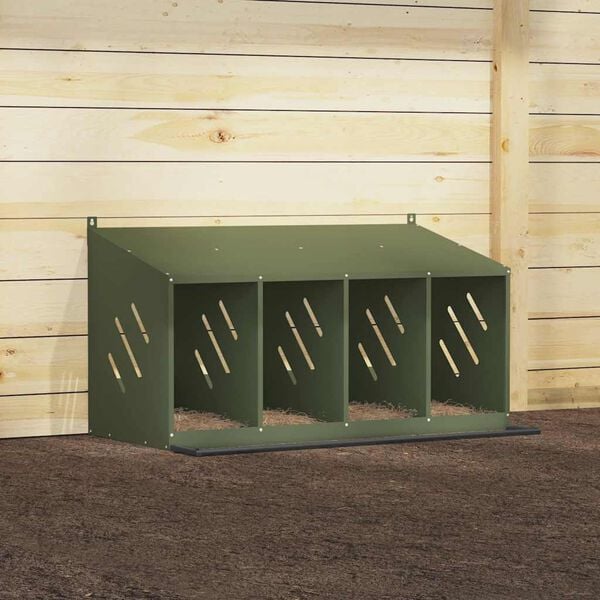 vidaXL kyllinghekkeboks med 4 rom olivengr&oslash;nt metall