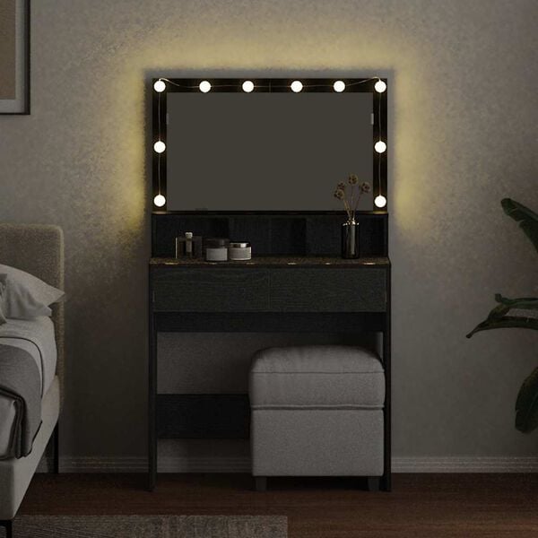 vidaXL Sminkebord Svart Eik 80 x 41 x 134,5 cm Konstruert tre