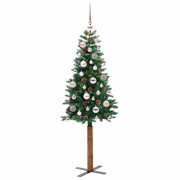 vidaXL Slim juletre med 150 LED gr&oslash;nn 150 cm PVC og Massivt Furu tre