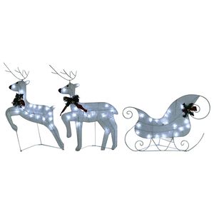 vidaXL Reinsdyr og slede julepynt 60 lysdioder utend&oslash;rs hvit