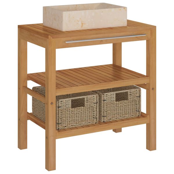 vidaXL Baderomshylle heltre teak med vask marmor kremhvit