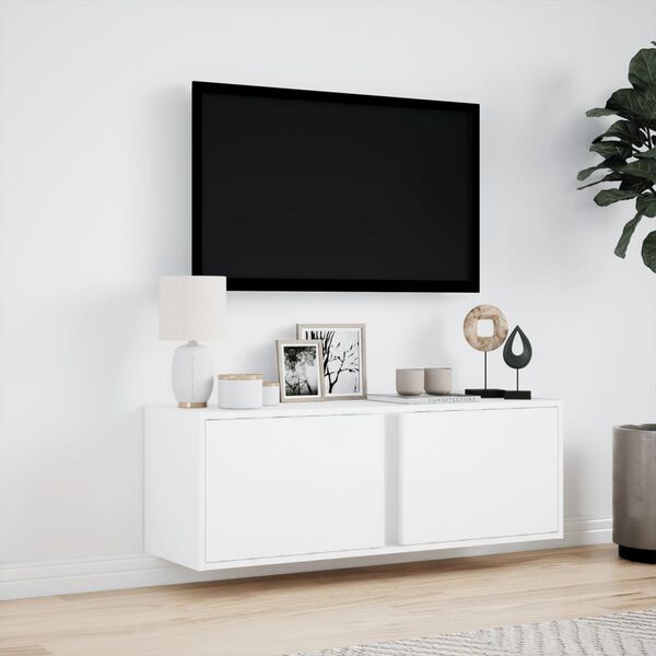 vidaXL Vegghengt TV-benk med LED hvit 100x31x35 cm