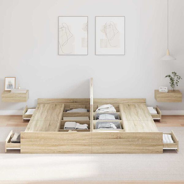 vidaXL Seng med lagring Sonoma eik 200 x 200 cm Konstruert tre