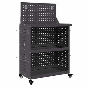 vidaXL Verkt&oslash;ytrolley med hylle Svart 65 x 35 x 111 cm Kaldvalsest&aring;l