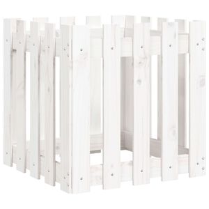 vidaXL Plantekasse med gjerdedesign hvit 50x50x50 cm heltre furu