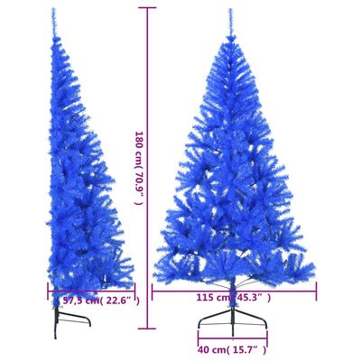 vidaXL Kunstig juletre halvt med stativ blå 180 cm PVC