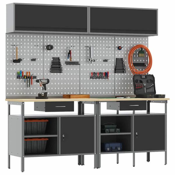 vidaXL Arbeidsbenksett med skuff 8 pcs Svart 200 x 55 x 200 cm Stål