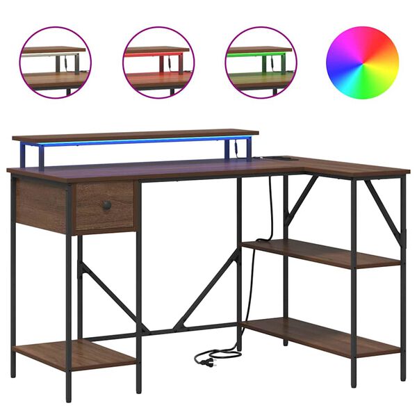 vidaXL Skrivebord med skuff Brun Eik 120 x 79 x 86,5 cm Konstruert tre