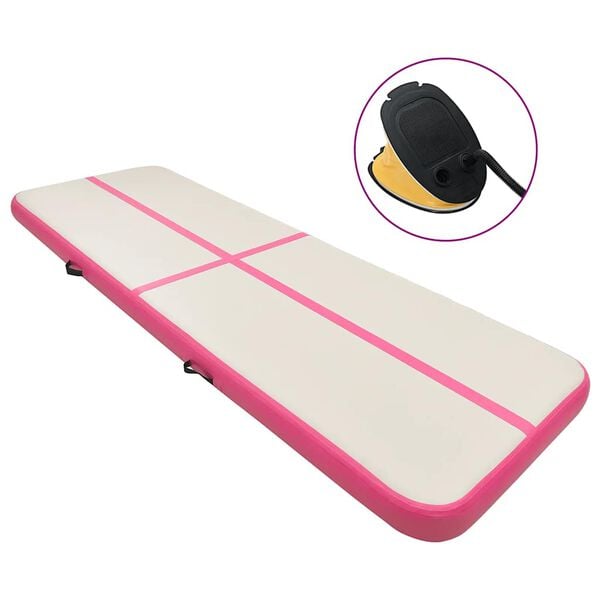 vidaXL Oppbl&aring;sbar gymnastikkmatte med pumpe 600x100x20 cm PVC rosa