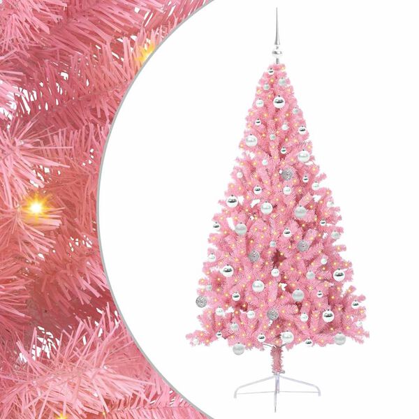 vidaXL Kunstig Forh&aring;ndsopplyst Juletre med 300 LED Rosa 180 cm PVC