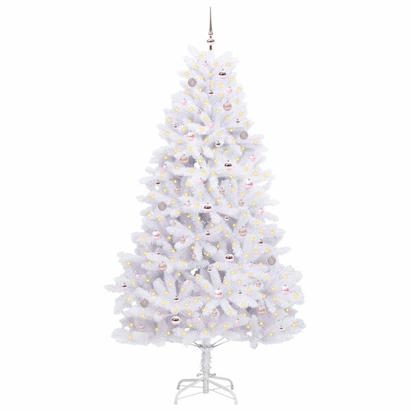 vidaXL Kunstig sammensatt juletre med 300 LED Hvit 240 cm PVC og st&aring;l