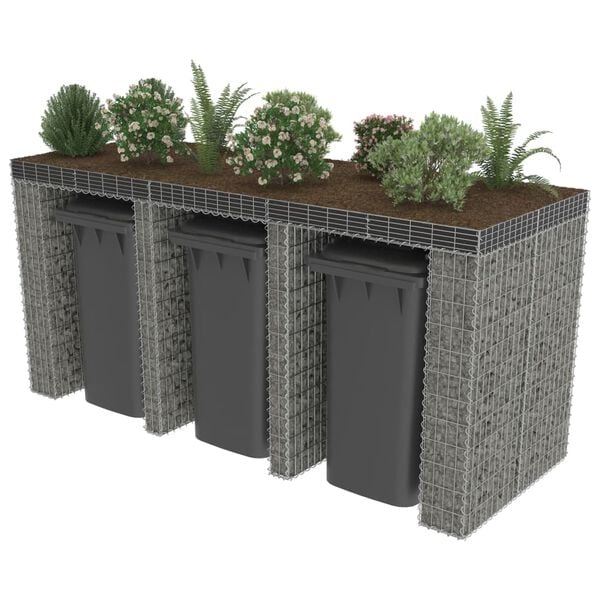 vidaXL Gabion for søppeldunkskur galvanisert stål 270x100x130 cm