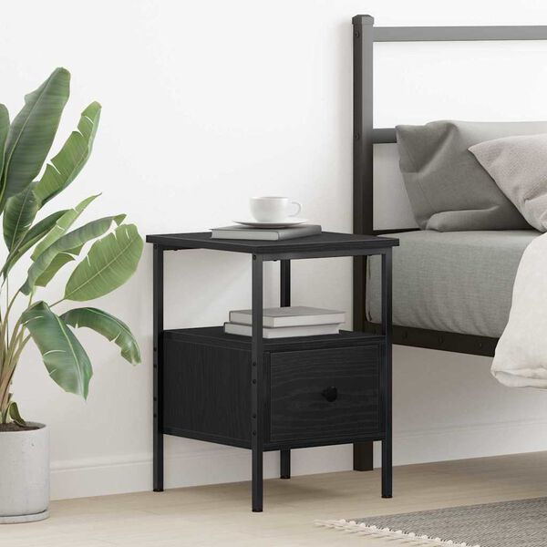 vidaXL Nattbordskap med skuff Svart Eik 34 x 36 x 50 cm Konstruert tre